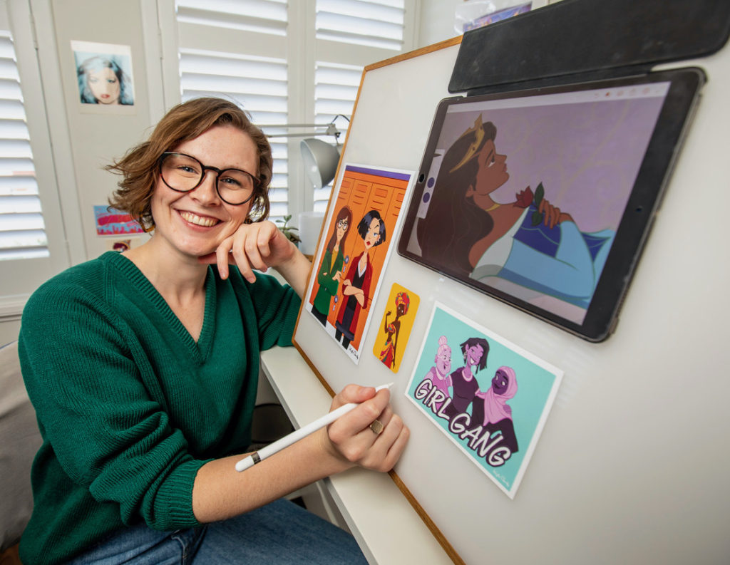 Artist Kayla Coombs hanging out in her Melbourne studio space.